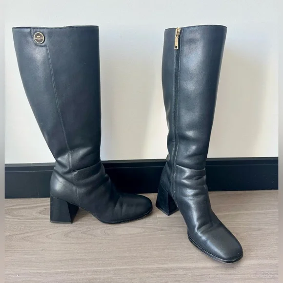 Coach Black Knee-High Block Heel Leather Boots 🖤 - Picture 8 of 16